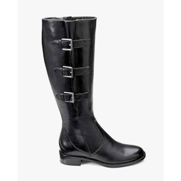 ECCO Hobart Tall Black Leather Riding Boot Size 38 - Picture 1 of 10